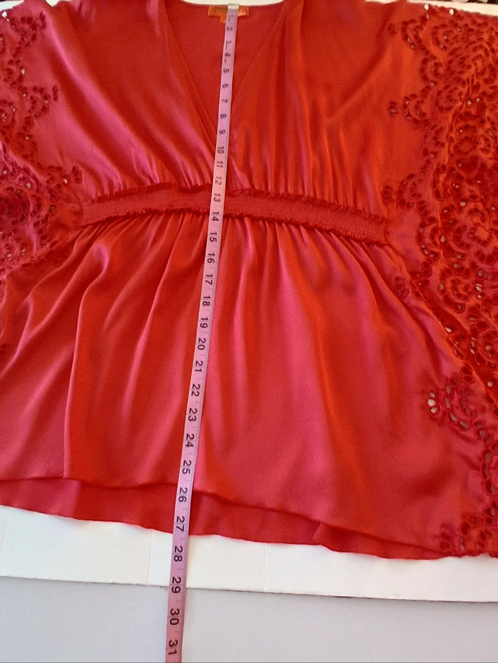 Hale Bob Cabana Stretch Silk Swim Cover-up Tunic Top Sz Lg Red Eyelet Lace Trim - Picture 7 of 8